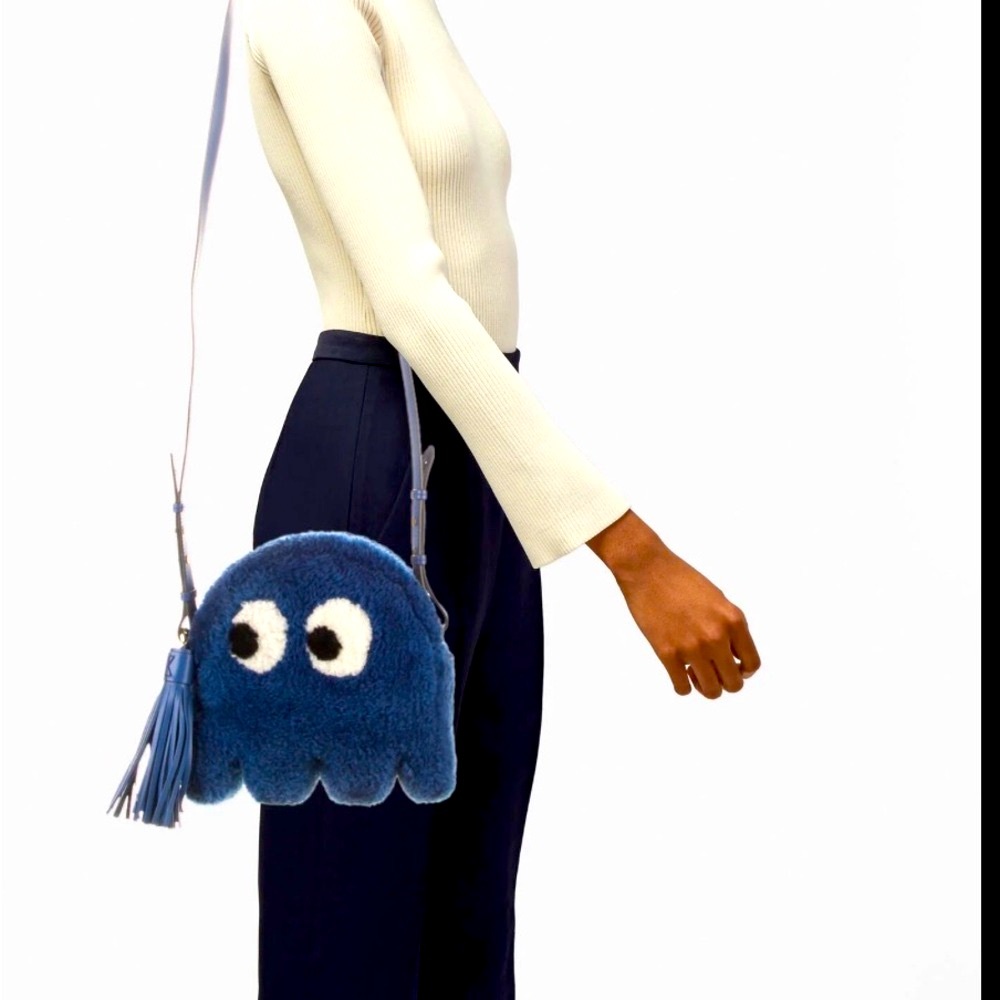 Anya Hindmarch Blue Furry Pac-Man Ghost Crossbody Bag